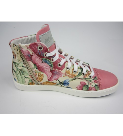Deluxe handmade sneakers pink leather and flowers.